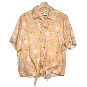 Tipsy Elves Pina Colada button tie front short sleeve casual shirt Sz Lg